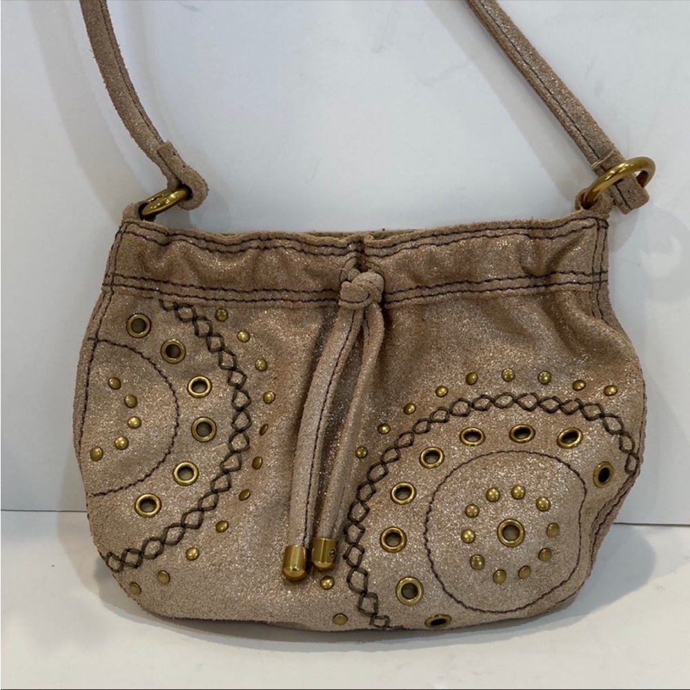 Fossil Glittery Cream Boho Studded Crossbody Bag